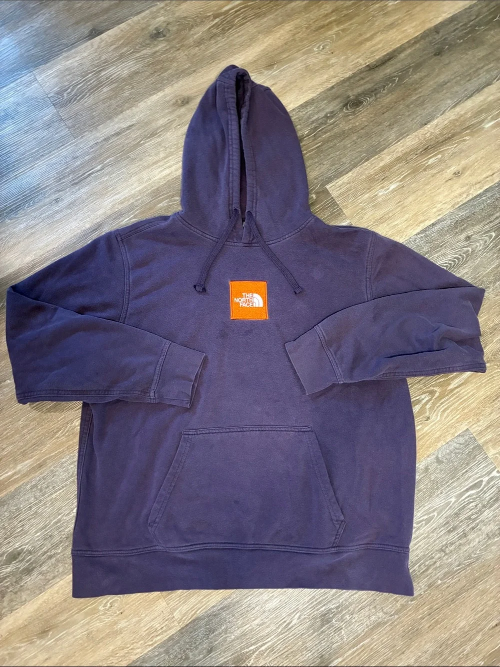 The North Face Men's Purple Crewneck Hoodie with Orange Logo Patch